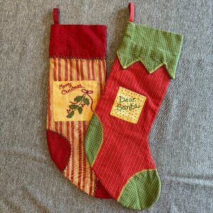 2 Christmas stockings with loop at top - Approx 9” x 6”